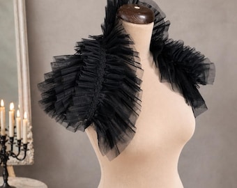 Black Tulle Ruffle Collar – Gothic Bolero Shrug, Victorian Neck Cape, Statement Collar, formal accessory
