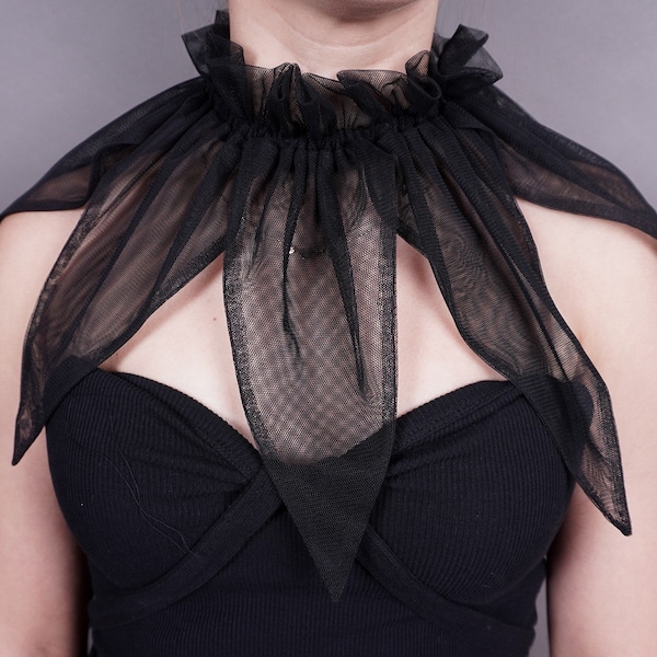 Romantic tulle collar with satin binding, goth gorget choker, burlesque  accessory,  clown style