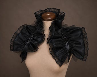 Victorian Tulle Gorget Collar, Gothic Shoulder Cape, Ruffle Neck Collar, Alternative Bridal Accessory, Halloween
