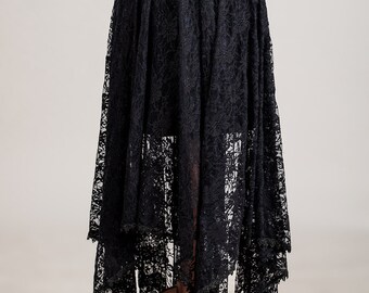 Jupe Longue Gothique VAMPIRIKA - Style Sorcière Zombie Victorienne - Noire