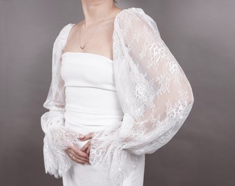 Maniche da sposa romantiche in avorio Sbuffi Glamour Juliet, guanti gonfi realizzati in delicato pizzo floreale, matrimonio, sposa, staccabile, rimovibile, boho