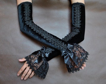 Elegant velvet Evening Gloves GOTHIC VAMPIRE Victorian Burlesque Glamour long, armwarmers,fingerless mittens,prom, black friday, Halloween