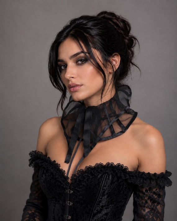 Black Tulle Corset Collar – Gothic Lace-Up Choker, Neck Corset, Vampire Collar, Dark style, Gothic Accessory