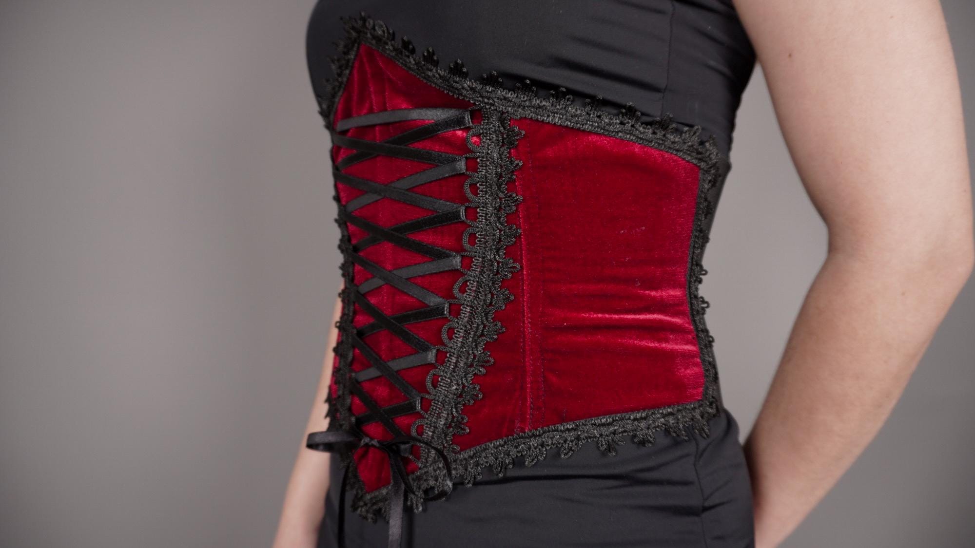Velvet  corset Belt with corset binding, goth, gothic, Victorian, Edwardian style - Thumbnail 3