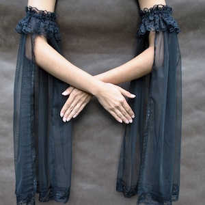 Elegant armlets, sleeves, Glamour tulle black armlets, tulle and lace