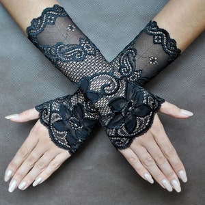 Elegant gloves VAMPIRE Glamour GLOVES black short lace gloves, gothic, halloween, prom, New Year's Eve