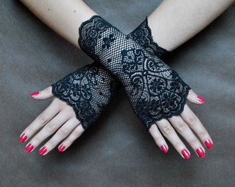 Elegant GOTHIC VAMPIRE Glamour GLOVES black short lace gloves