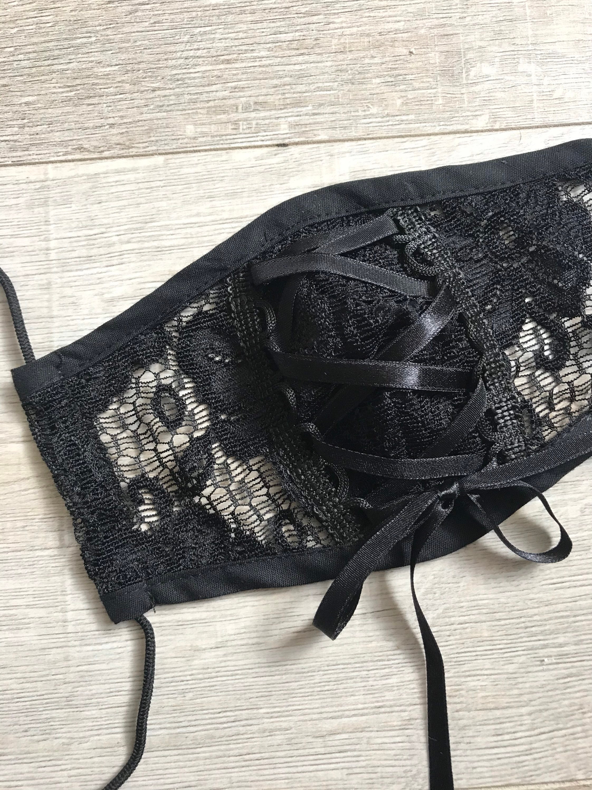 Lace Reusable and  washable cotton face mask, double-sided breathable profiled mouth mask, goth, alternative, black lace