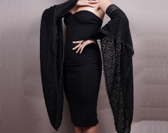 Gothic Vampire Velvet Gloves: Extra Long Lace Flounce, Burlesque Glamour