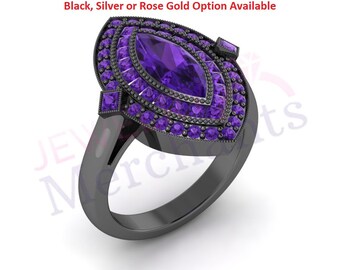 Double Halo Wedding Ring 2.90 Ct Marquise Cut Purple Sapphire 925 Sterling Silver 14k White/Black/Rose Gold Plated Wedding Ring for Women's