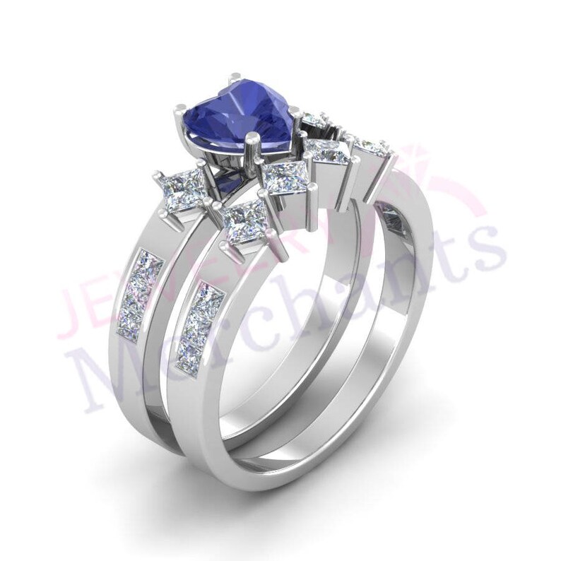 Pink Sapphire Engagement Ring Set 3.10 Ct Lab Made Antique Wedding Ring Set Solid 925 Sterling Silver 14K Black Gold Plated Bridal Ring Set