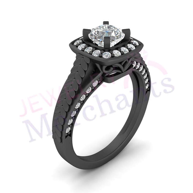 Halo Diamond Engagement Ring 2.10 Ct Simulated Cushion Diamond Unique Engagement Ring Solid 925 Sterling Silver Engagement Ring for Women