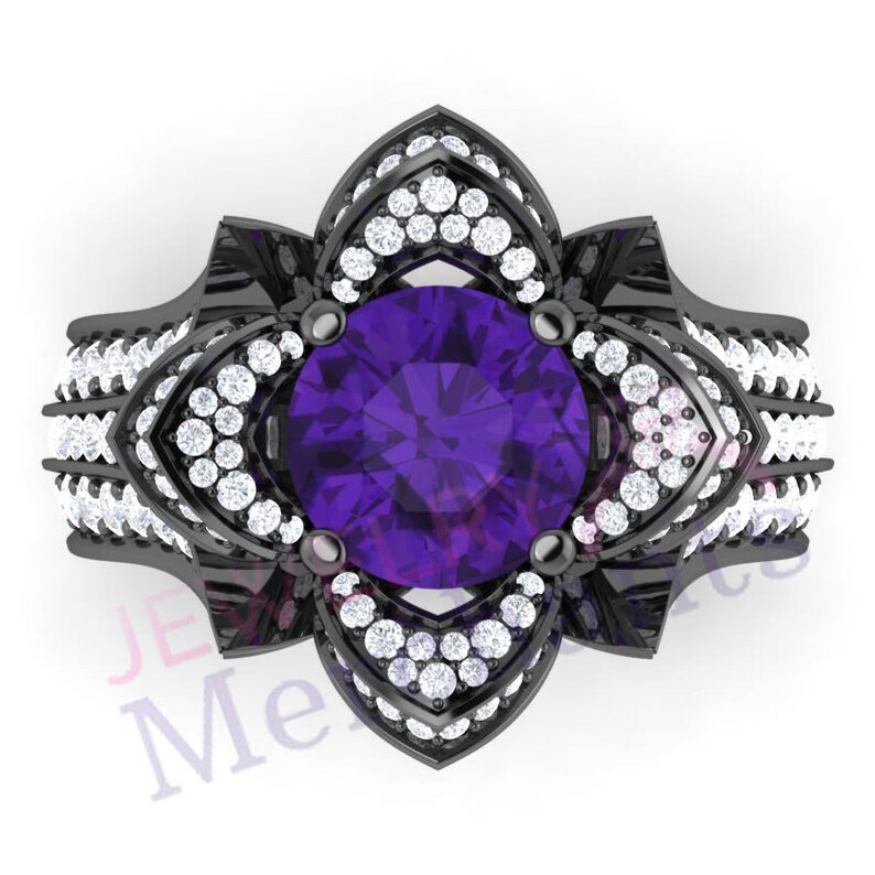 Lotus Flower Engagement Ring 3.30 Ct Lab Made Purple Sapphire Etsy