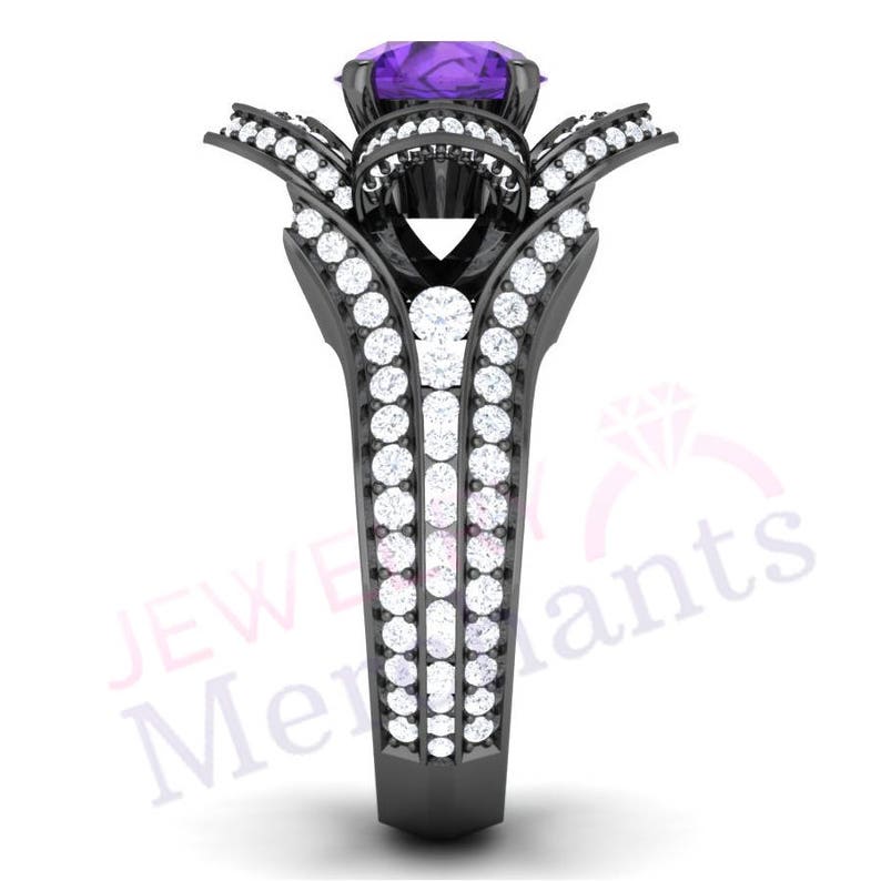 Lotus Flower Engagement Ring 3.30 Ct Lab Made Purple Sapphire Etsy