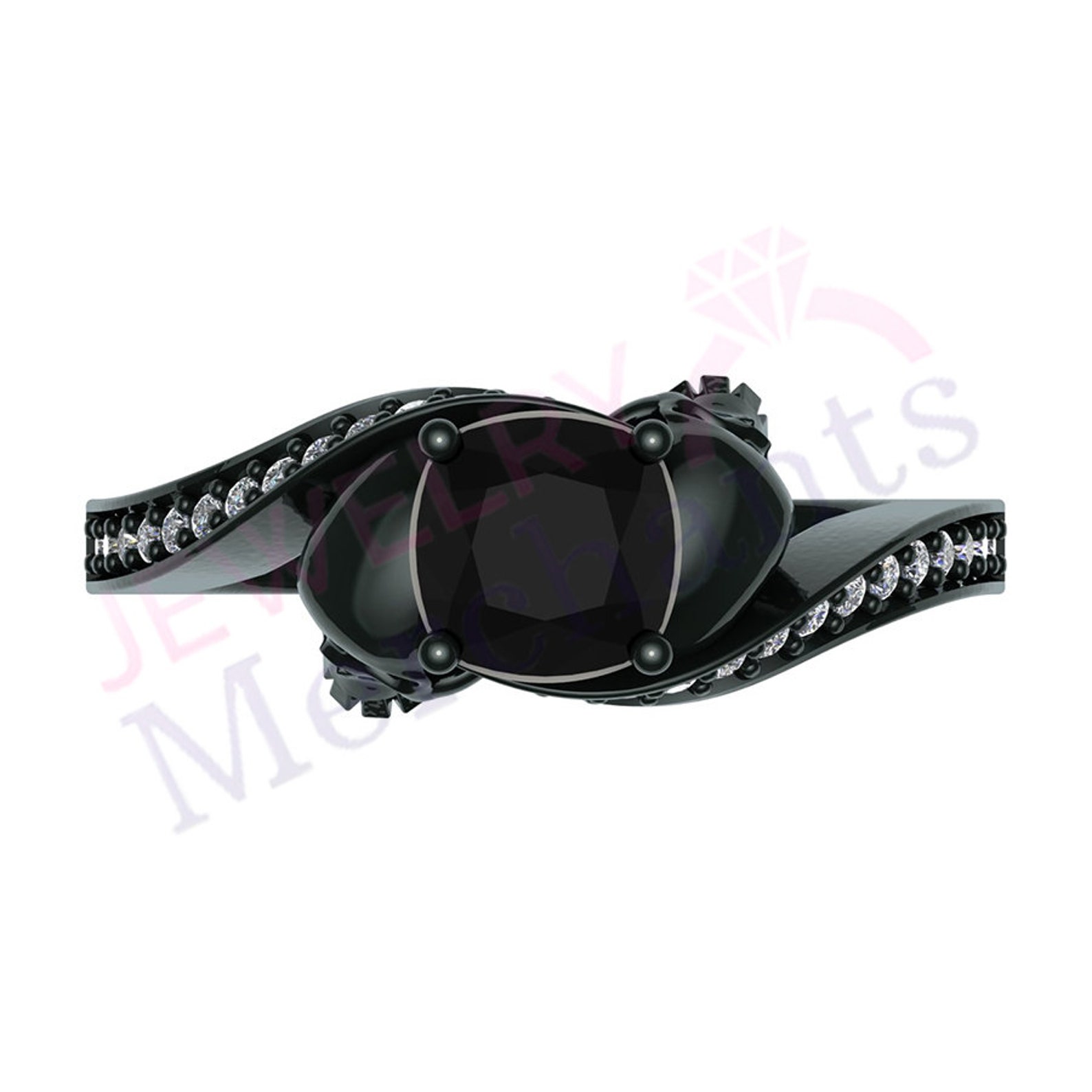 Gothic Wedding Ring 2.20 Ct Black Lab Moissanite Cushion Cut Etsy