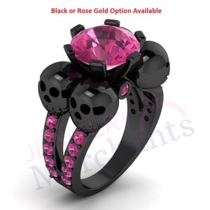 Gothic Skull Ring for Women's 2.80 Ct Round Cut Pink Sapphire Four Skull Face Halloween Ring Solid 925 Sterling Silver Skull Engagement Ring