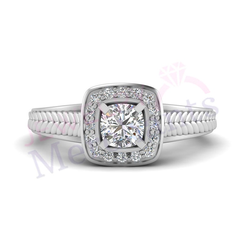 Halo Diamond Engagement Ring 2.10 Ct Simulated Cushion Diamond Unique Engagement Ring Solid 925 Sterling Silver Engagement Ring for Women