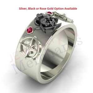 Details about   Captain Jack Sparrow Inspired Skull Gothic Wedding Band Star Compass Ring Silver 