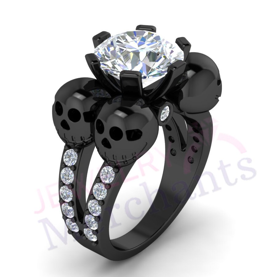 Skull Engagement Ring 2.80 Ct Round White Diamond 925 Sterling Etsy