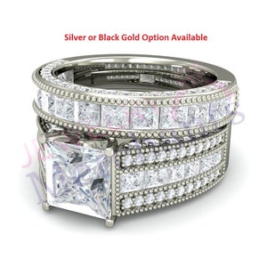 Princess Cut Signity Diamond Solid 925 Sterling Silver Bridal Ring Set