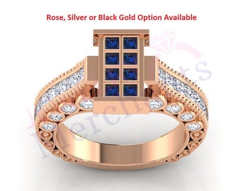 Doctor Who Engagement Ring: Blue Sapphire Solid 925 Sterling Silver Tardis Ring