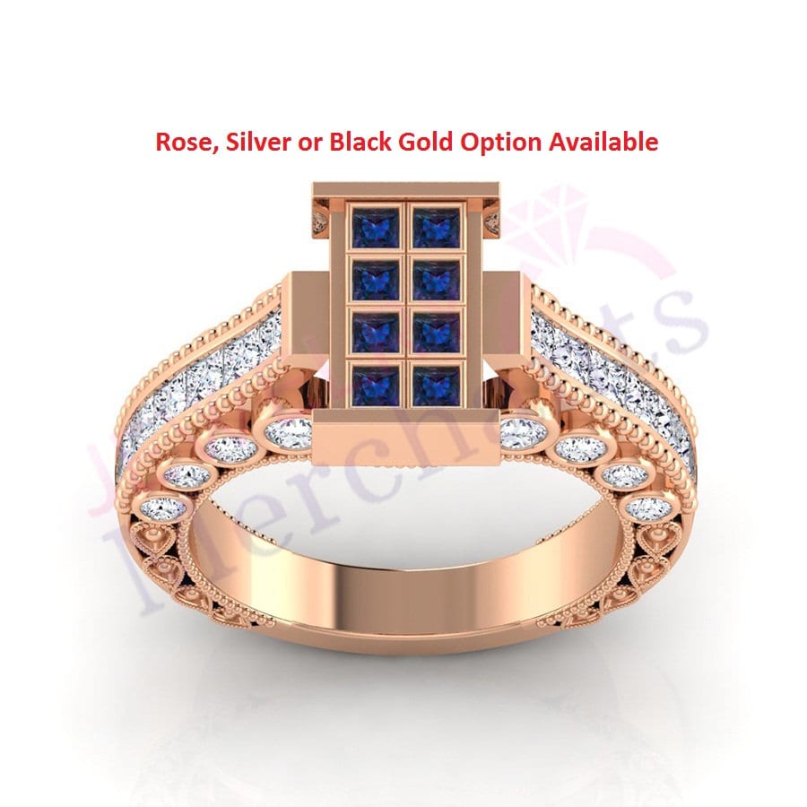 Doctor Who Engagement Ring: Blue Sapphire Solid 925 Sterling Silver Tardis Ring Doctor Who Engagement Ring: Blue Sapphire Solid 925 Sterling Silver Tardis Ring