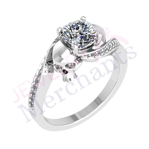 Skull Engagement Ring: 2.20 Ct Cushion Cut Signity Diamond, 925 Sterling Silver