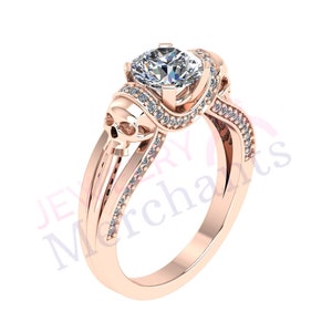 Gothic Wedding Ring 2.65 Ct White Round Signity Diamond Vapor Skull Engagement Ring 925 Sterling Silver 14K Rose Gold Plated Halloween Ring
