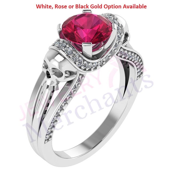 Vapor Skull Engagement Ring 2.60 Ct Round Cut Pink Sapphire 925 Sterling Silver in White/Black/Rose Gold Plating Gothic Skull Wedding Ring