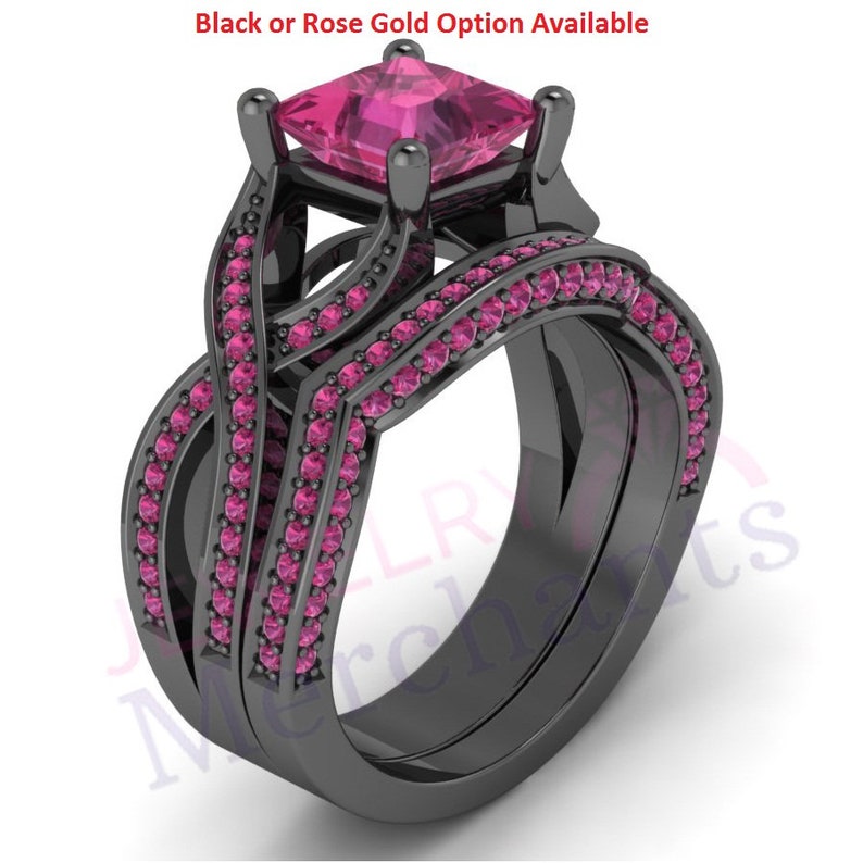 Unique Promise Ring Set 3.10 Ct Princess Cut Pink Sapphire Etsy India