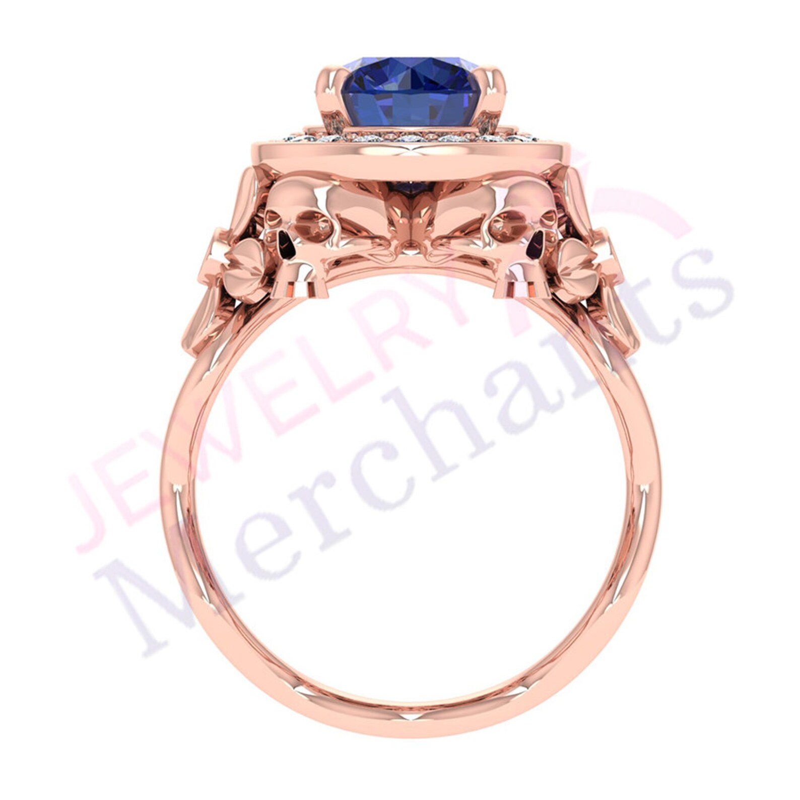 Floral Skull Wedding Ring 2.50 Ct Round Cut Blue Sapphire Etsy