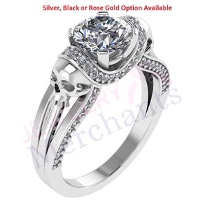 Vapor Skull Engagement Ring 2.60 Ct Round White Diamond 925 Sterling Silver 14k White/Black/Rose Gold Plated Gothic Engagement Skull Ring