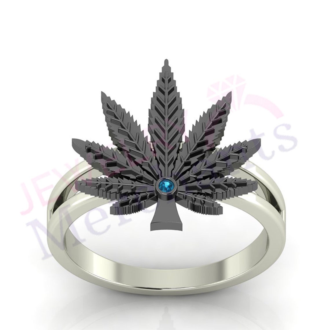 Cannabis Leaf Ring 0.20 Ct Round Blue Topaz Weed Pot Leaf Ring | Etsy
