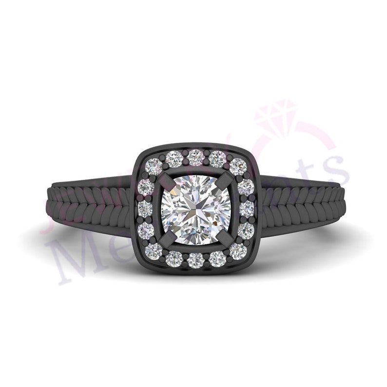 Halo Diamond Engagement Ring 2.10 Ct Simulated Cushion Diamond Unique Engagement Ring Solid 925 Sterling Silver Engagement Ring for Women