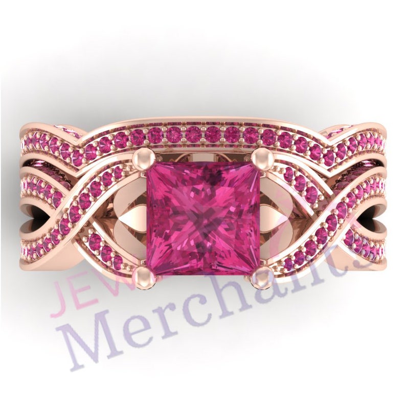 Unique Promise Ring Set 3.10 Ct Princess Cut Pink Sapphire Etsy India