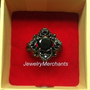 Lotus Black Moissanite Engagement Ring: 925 Sterling Silver Anniversary Promise Ring