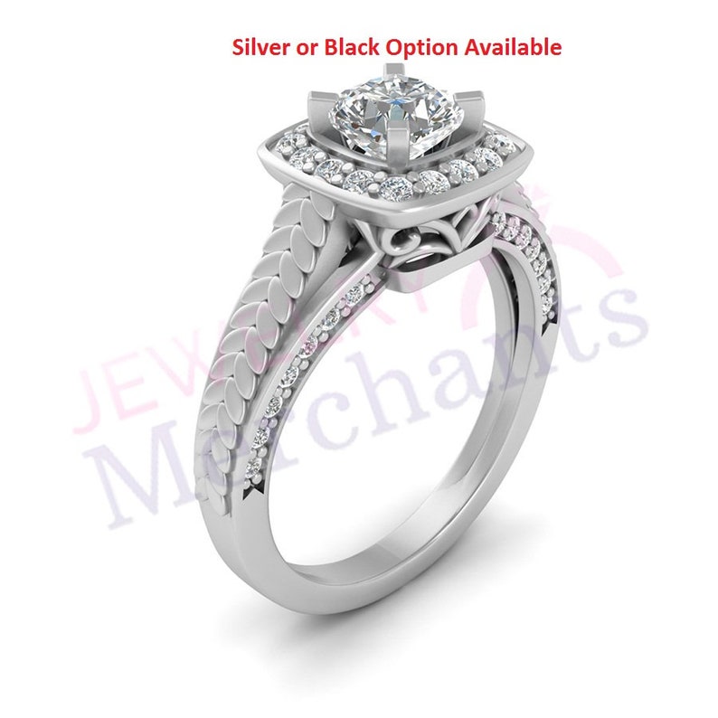Halo Diamond Engagement Ring 2.10 Ct Simulated Cushion Diamond Unique Engagement Ring Solid 925 Sterling Silver Engagement Ring for Women