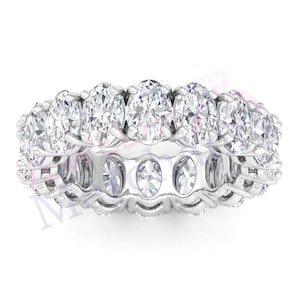 Oval Cut Lab Sapphire Full Eternity Ring: Solid 925 Sterling Silver Wedding Band