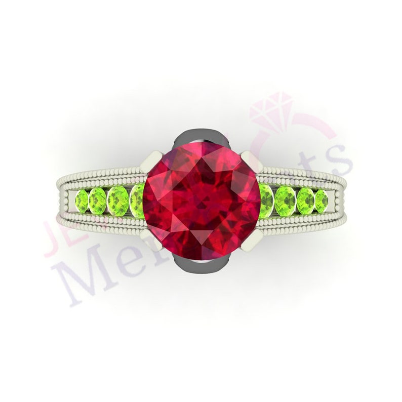 Gothic Engagement Ring 2.75ct Round Pink Sapphire & Green CZ Etsy