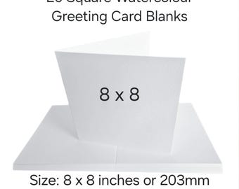20 x 8" x 8" Watercolour Greeting Card Blanks 300gsm Choose White or Premium White