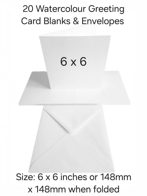 20 x 6" x 6" Watercolour Blank Greeting Cards White 300gsm Choose with or without Envelopes