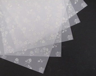 Printed Vellum White Roses Print Paper A4 100gsm