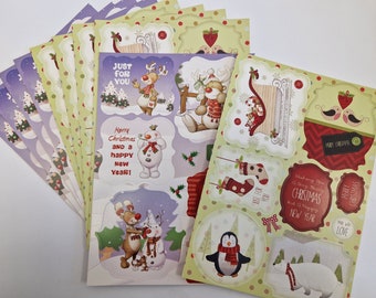 Debbi Moore Die Cut Christmas Card Toppers Reindeer & Penguin 10 A4 Sheets AM744