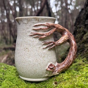 Handmade tree handle mug - Brown mushroom mug - Tree mug - Mushroom cup - Handmade ceramics - Forest mug
