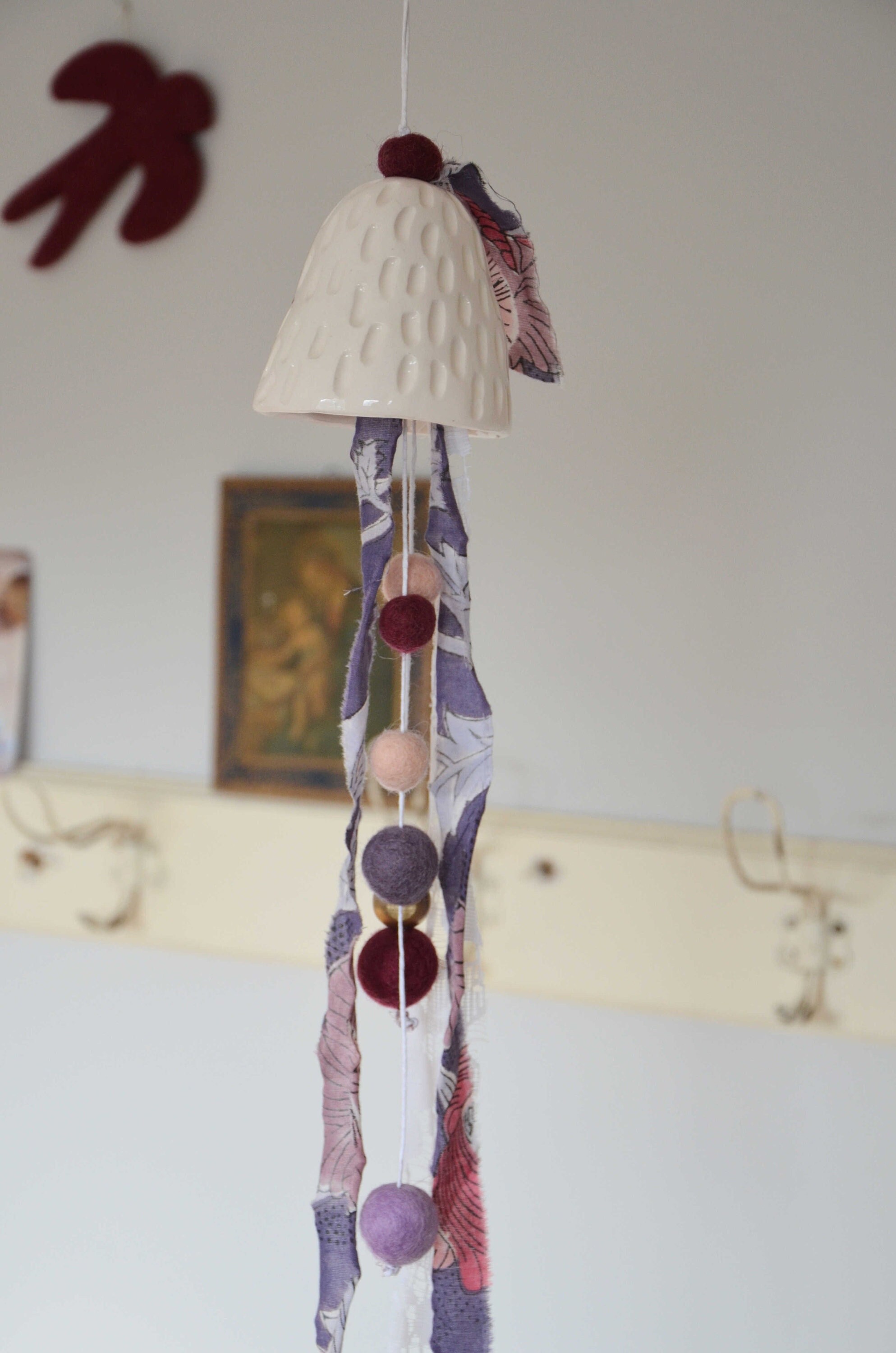 Clochette en Faience, Boules de Feutre, Tissu Print Block