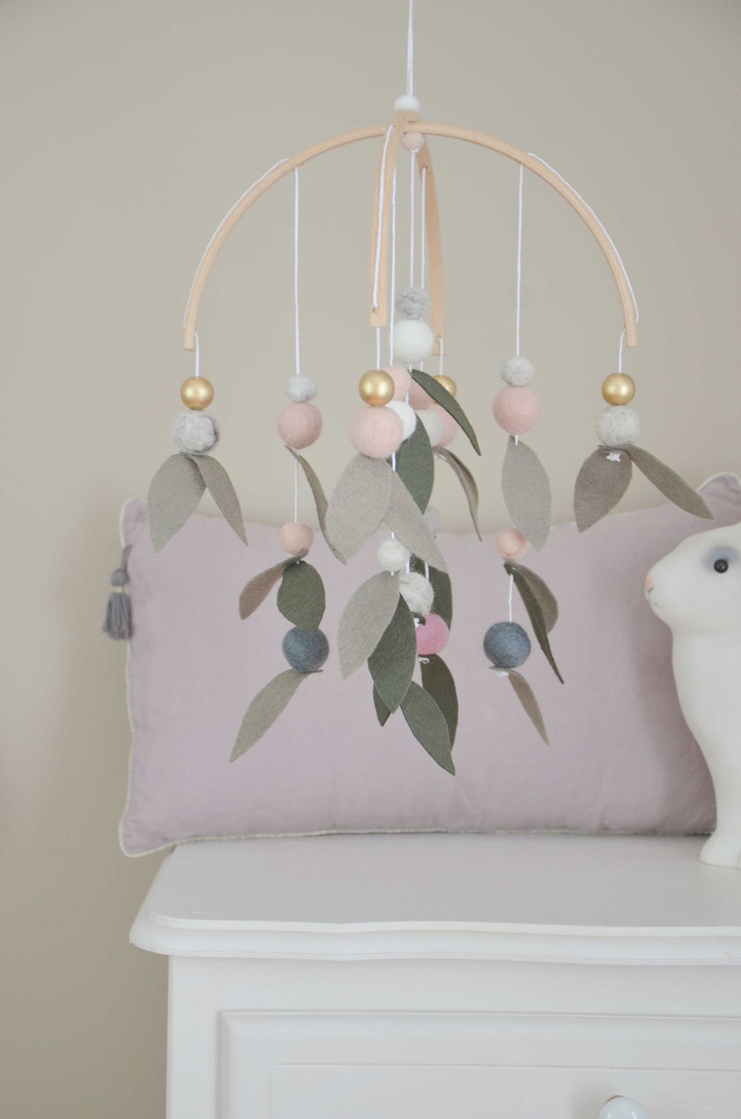 Spring Mobile With Leaves, Pink, Gold, White - Etsy