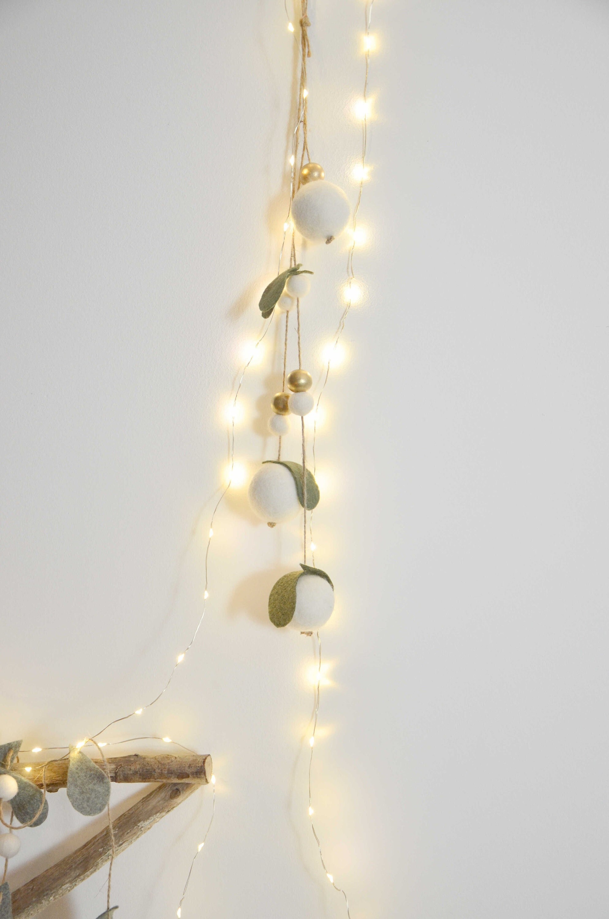 Pampille de Noël Feuilles Kaki Vert en Laine Feutrée