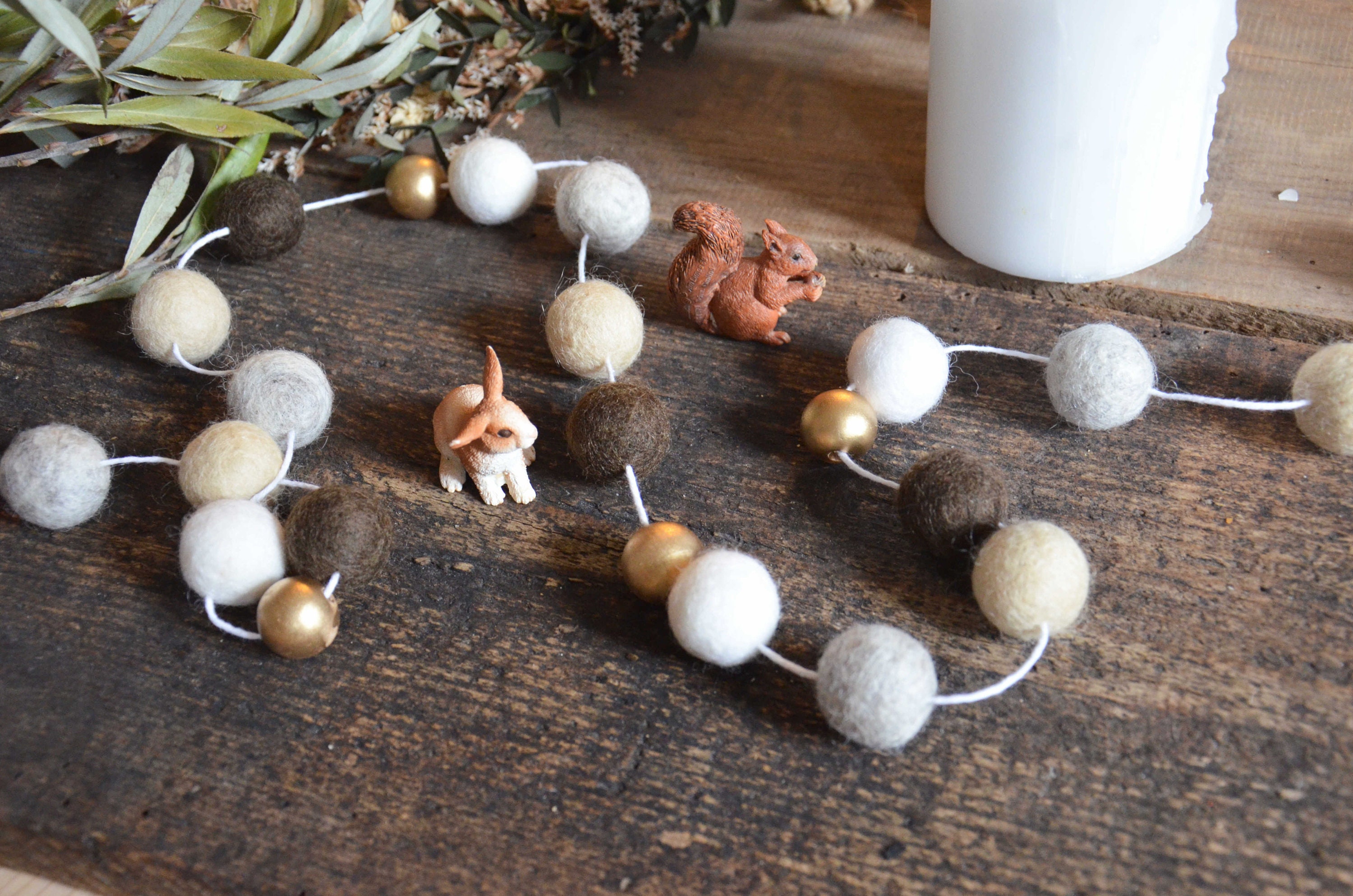 Guirlande de Noël Brune, Taupe, Blanche