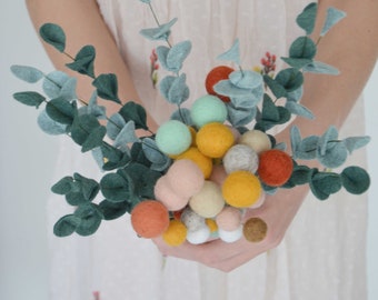 Large bouquet of felted wool and eucalyptus flowers for aromatherapy or home decoration and children's rooms