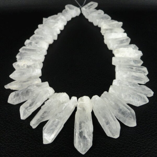 28pcs/strand of Natural Raw White Crystal Quartz Top Drilled Graduated Beads ,A-Grade Quality Clear Rock Crystal Pendant Bead 10-16x22-38mm